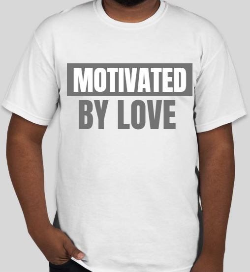 T-Shirt: MOTIVATED BY LOVE White/Gray - Adult