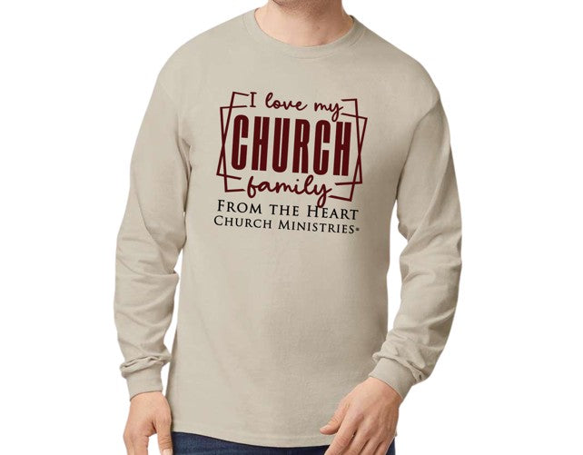 T-Shirt: Long Sleeve - I Love My Church Family -Sand