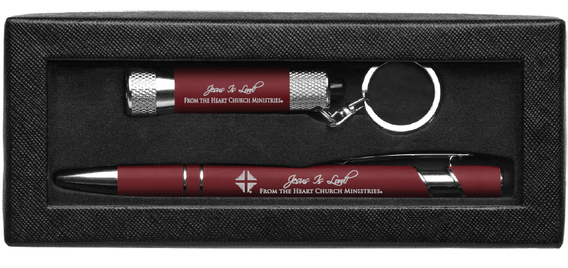 Pen/Flashlight-Keychain Set: Burgundy