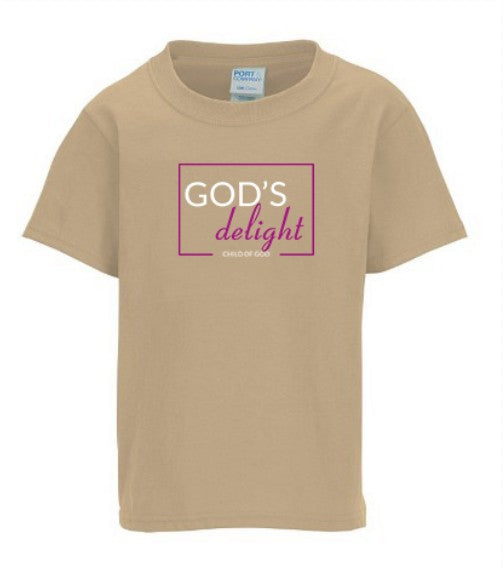 T-Shirt: Youth God's Delight - Girls Pink & Sand (Beige)
