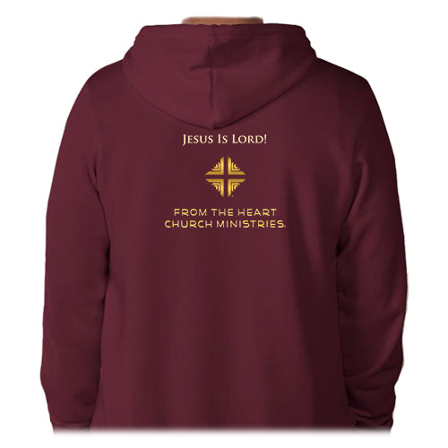 Sweatshirt: Hoodie Burgundy "I LOVE MY CHURCH"