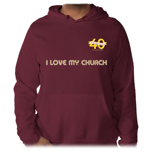 Sweatshirt: Hoodie Burgundy "I LOVE MY CHURCH"