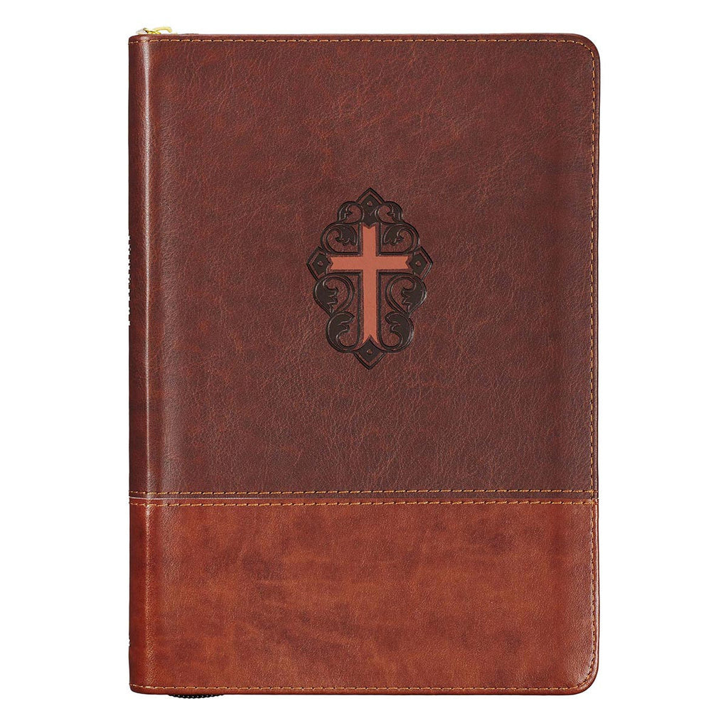 Journal: John 3:16 Zippered Two-Tone Brown w/Cross