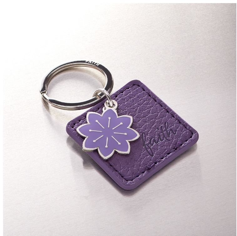 Key Chains: Faith Faux Leather w/Flower Charm