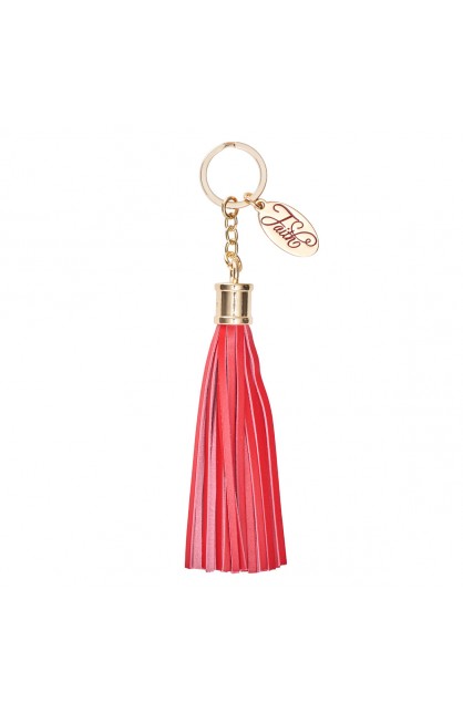 Key Chain: Red Leather Tassel Keyring
